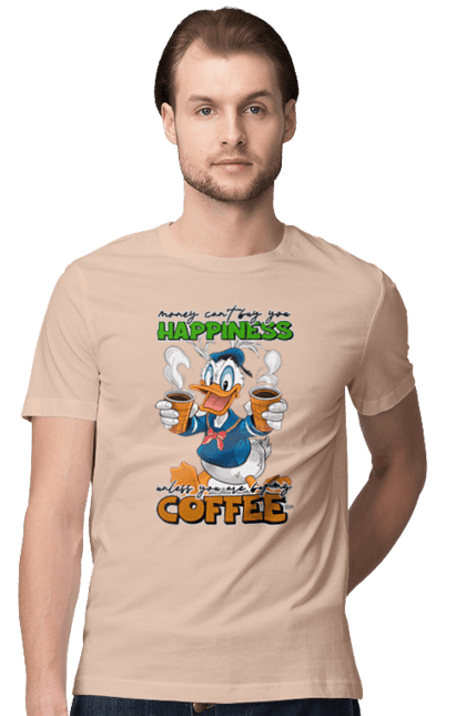 Men's t-shirt with prints Donald Duck Coffee. Animated series, cartoon, coffee, cup, disney, donald duck. 2070702