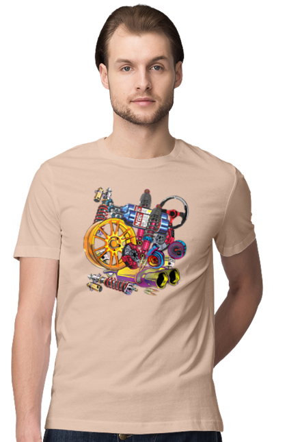 Men`s t-shirt with prints Carparts. Auto parts, car, carparts, drive, drug, machine, race. 2070702