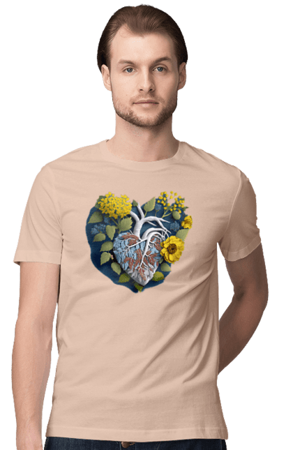Футболка чоловіча з принтом "Серце квіти". Люблю україну, перемога україни, серце, символи україни, соняшник, традиції україни, україна. 2070702