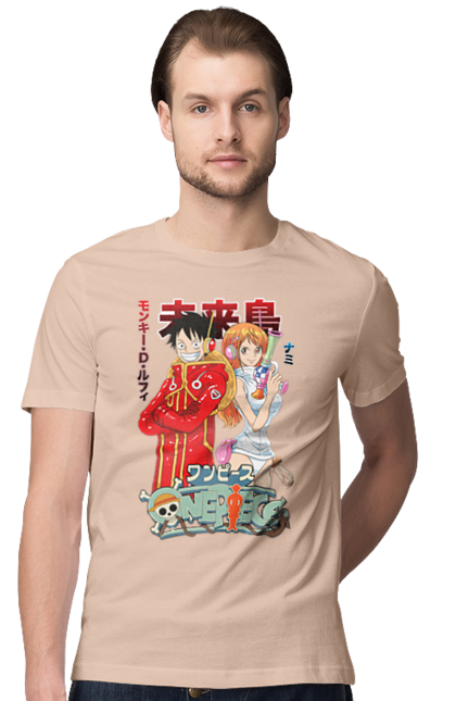 Men's t-shirt with prints One Piece Nami and Luffy. Anime, cat burglar, manga, nami, one piece, straw hat pirates. 2070702