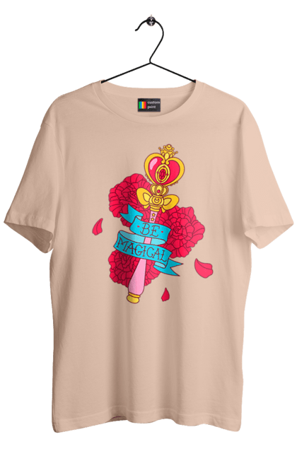 Men's t-shirt with prints Be Magical. Anime, charm, flowers, magic, rose flower, sailor moon, tv series, wand. 2070702