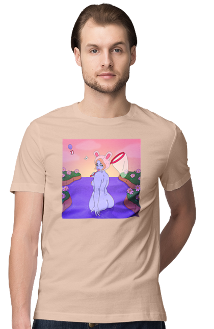 Men`s t-shirt with prints Purple Girl On The Hunt. Girl, naked, net. 2070702