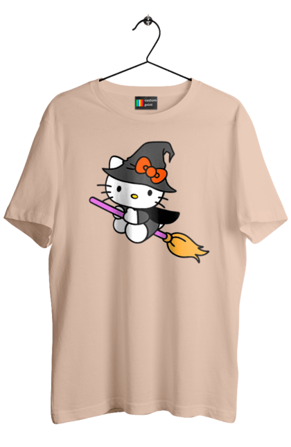 Футболка мужская с принтом Хелло Китти Хэллоуин. Halloween, hello kitty, witch, бренд, ведьма, кот, котенок, персонаж, хелло китти, хэллоуин. 2070702