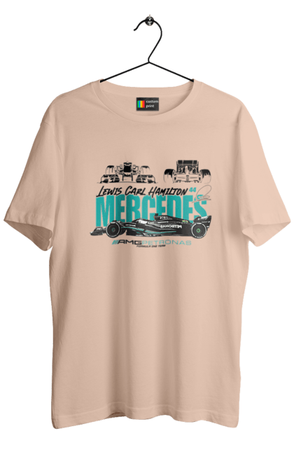 Men's t-shirt with prints Mercedes AMG Petronas F1 Team. Amg petronas, bolide, f1 team, formula 1, mercedes, motorsport, race, racing car, sport. 2070702