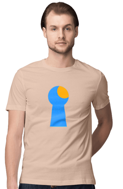 Men`s t-shirt with prints Замочная скважина. Castle, cleft, door, interest, key, light through, open the door, well. 2070702