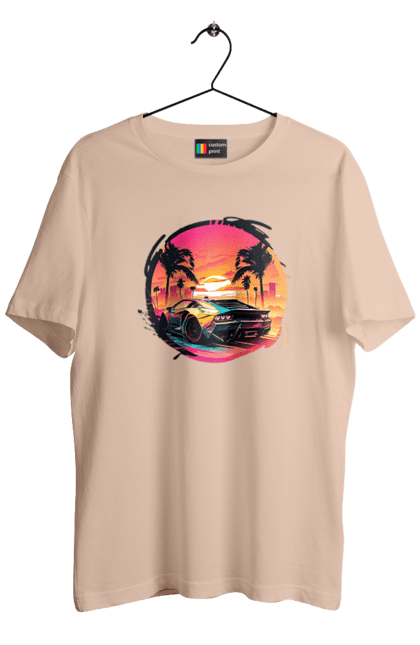 Футболка чоловіча з принтом "Ламборджині Ретровейв". Авто, автомобиль, ламба, ламборджині, машина, машини, ретровейв. 2070702