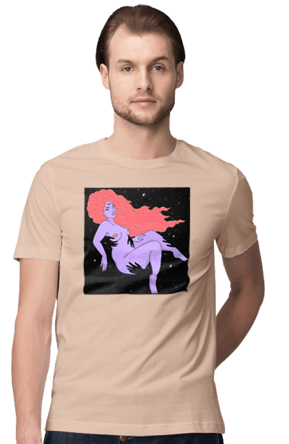 Футболка чоловіча з принтом "Фіолетова Дівчина В Чорній Дирі". Дівчина, лапають. 2070702