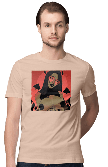 Футболка чоловіча з принтом "Диявол З Цицьками". Гола, диявол, сиськи. 2070702