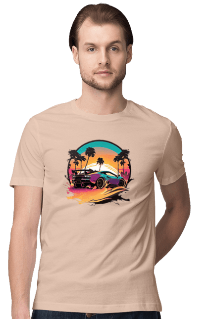 Футболка чоловіча з принтом "Ламборджині Сінтвейв". Авто, автомобіль, ламба, ламборджині, машини, сінтвейв. 2070702