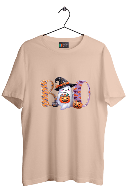 Men's t-shirt with prints Halloween Ghost. Costume, ghost, halloween, holiday, october, october 31, scary, sweets, trick or treat. 2070702