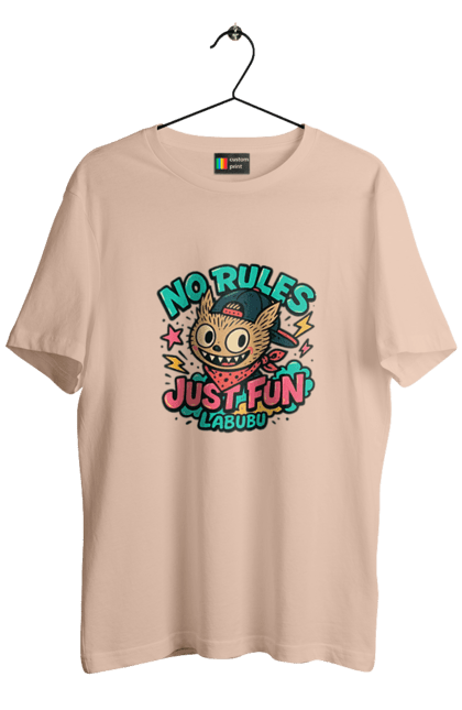 Футболка чоловіча з принтом "Лабубу". Norulesjustfun, y2k, бандана, вуличний стиль, грайливий, графіті, зухвалий, лабубу, ретромультяшка, яскраво. 2070702