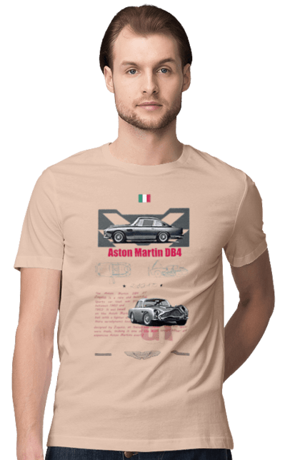 Men's t-shirt with prints Aston Martin DB4. Aston martin, auto, automobile, car, db4, race, sport, sport car. 2070702