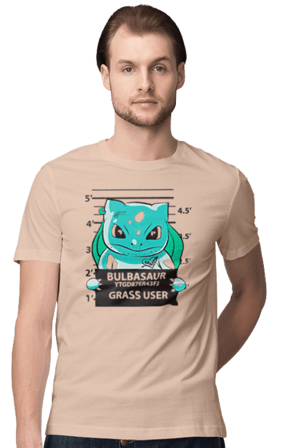 Men's t-shirt with prints Pokemon Bulbasaur. Anime, bulbasaur, games, nintendo, pokemon, pokemon go. 2070702