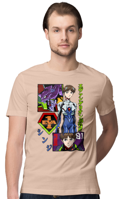 Men's t-shirt with prints Evangelion. Angel, anime, eva 01, evangelion, manga, neon genesis evangelion, shinji. 2070702