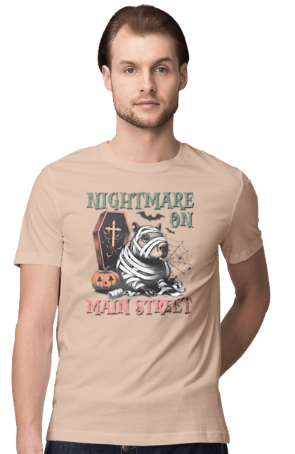 Men's t-shirt with prints Capybara Halloween. Animal, capybara, ghost, halloween, holiday, moon, mummy, pumpkin, rodent. 2070702