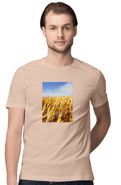 Футболка чоловіча з принтом "Україна". Голубизна, красота, небо, поле, природа, пшеница. 2070702