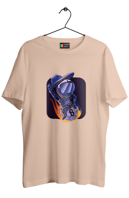 Футболка чоловіча з принтом "Космо біткоїн". Биткоин, бінарний, біткоїн, біткойн, валюта, гроші, крипто, програміст, хакер. 2070702