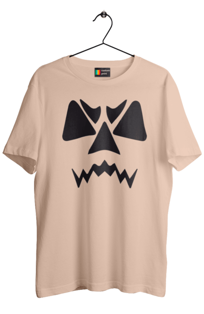 Men's t-shirt with prints Halloween pumpkin face. Costume, halloween, holiday, october, october 31, pumpkin, scary, sweets, trick or treat. 2070702