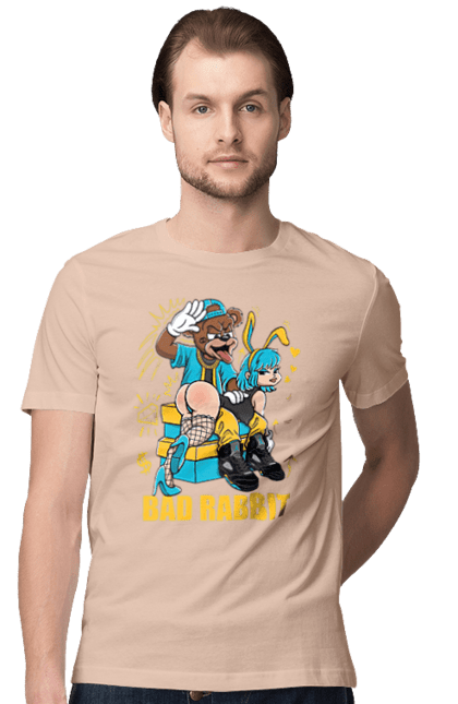 Футболка чоловіча з принтом "Поганий кролик". Бдсм, ведмідь, дівчина, кролик, поганий кролик, прикольна, смішна. 2070702