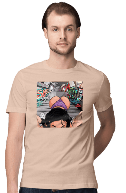 Футболка чоловіча з принтом "Дівчина На Колінах Перед Хлопчиною". Гола, жопа, на колінах, смоктати. 2070702