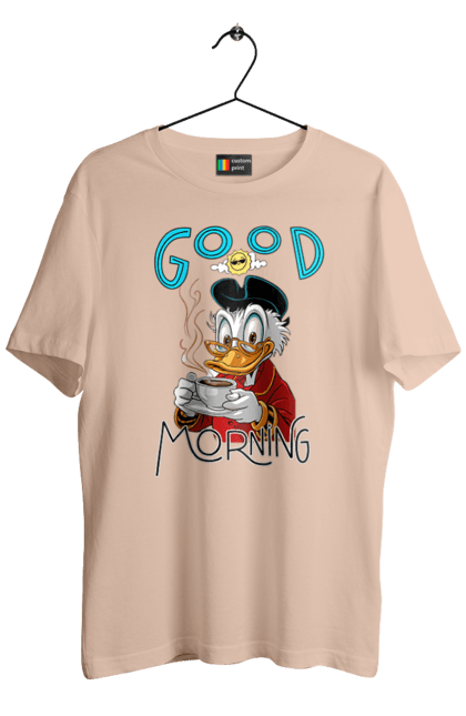 Men's t-shirt with prints Scrooge McDuck. Coffee, cup, disney, mcduck, scrooge, scrooge mcduck, uncle scrooge. 2070702