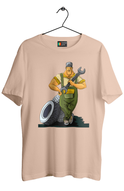 Men`s t-shirt with prints Car Mechanic. Profession, wheels, wrench. 2070702