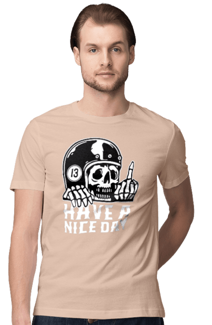 Men`s t-shirt with prints Have a nice day. Fak, have a, nice day, scull, thirteen, with a skull. 2070702