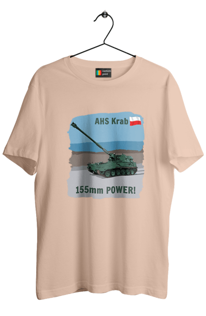 Футболка чоловіча з принтом "155mm Power! САУ Krab оливковий". Ahs krab, артилерія, гаубиця, краб, польща, сау. 2070702