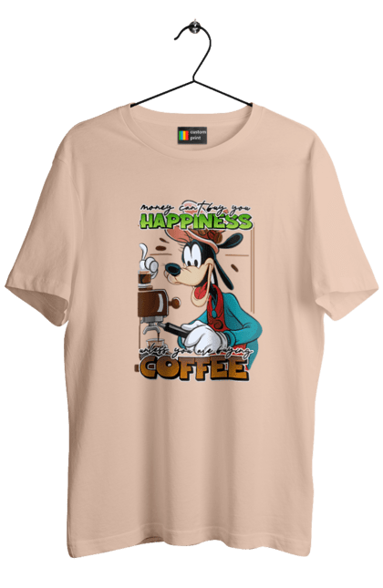 Men's t-shirt with prints Goofy Coffee. Animated series, cartoon, coffee, cup, disney, dog, goofy. 2070702