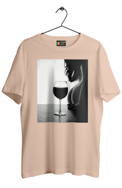 Футболка чоловіча з принтом "Келих вина". Вино у келиху, грація, знову п`ятниця, очікування, тіло жінки, форми жіночого тіла. 2070702