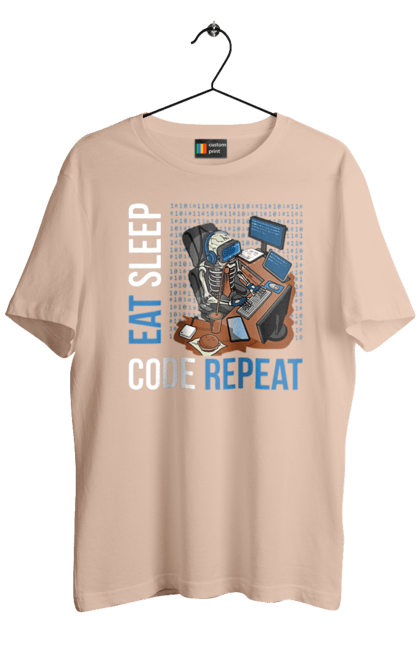 Футболка чоловіча з принтом "Їж Cпи Кодуй Повторюй". Айті, айтішник, для айтішника, для програміста, їж спи, кодуй повторюй, подарунок айтішнику, подарунок програмісту, програміст, розробник. 2070702