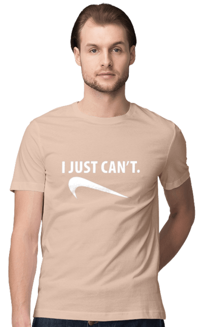 Men's t-shirt with prints I just can't. Demotivator, i can`t, motivation, nike, phrase, sport. 2070702