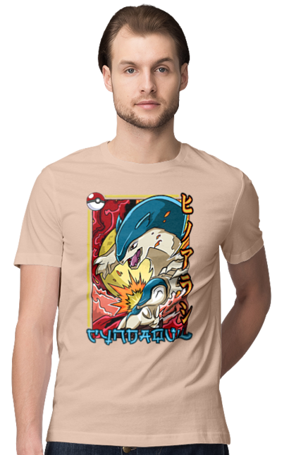 Men's t-shirt with prints Pokemon Cyndaquil. Cyndaquil, nintendo, pokemon, pokemon go. 2070702