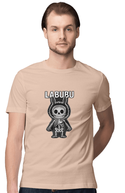 Футболка чоловіча з принтом "Лабубу". Анатомія, кістки, лабубу, миложутко, мінімалізм, рентген, серце` що світиться, скелет, череп, чорнобіле. 2070702