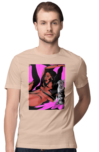 Футболка чоловіча з принтом "Дівчина Отримує Задоволення". Гола, задоволення, кішка, пристрасть. 2070702