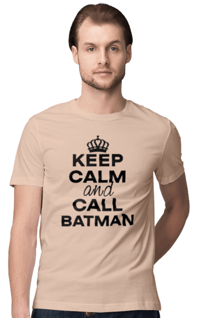 Футболка чоловіча з принтом "Keep Calm and Call Batman чорна". Бетмен, з написами, зберігай спокій, меми, популярні, прикольні. 2070702