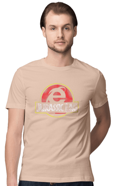 Men's t-shirt with prints Jurassic lag. Antiquity, browser, ie, internet explorer, jurassic park, lag, microsoft, not, windows. 2070702