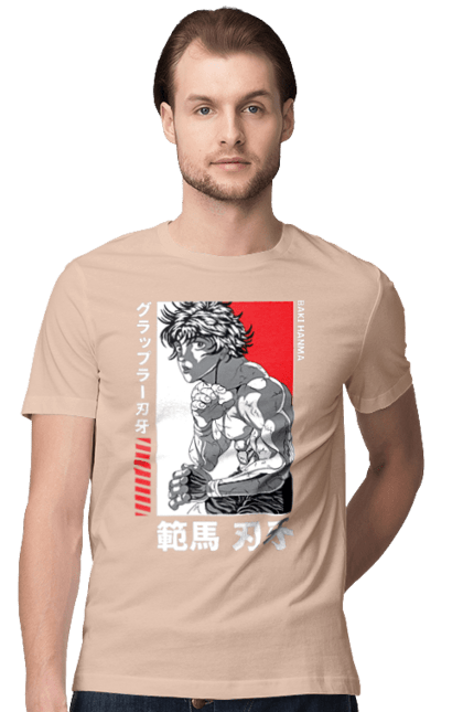 Men's t-shirt with prints Hanma Baki. Anime, baki fighter, hanma baki, manga, martial arts, tv series. 2070702