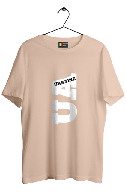 Футболка чоловіча з принтом "Україна". Абревіатура, батьківщина, емблема, логотип, напис, текст, україна. 2070702