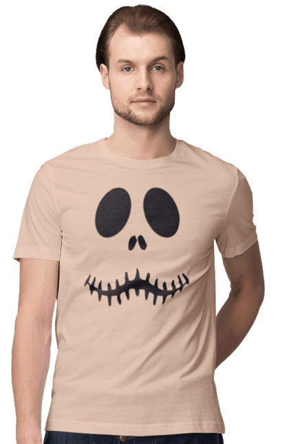 Men's t-shirt with prints Halloween pumpkin face. Costume, halloween, holiday, october, october 31, pumpkin, scary, sweets, trick or treat. 2070702