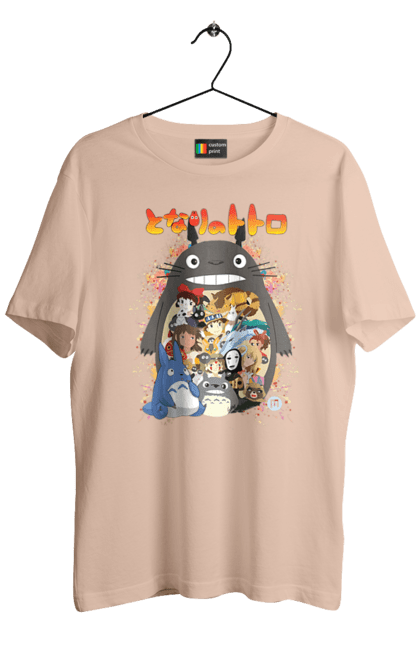 Men's t-shirt with prints Totoro. Adventures, anime, comedy drama, fantasy, film, my neighbor totoro, tv series. 2070702