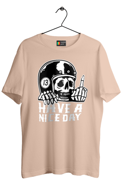Men`s t-shirt with prints Have a nice day. Fak, have a, nice day, scull, thirteen, with a skull. 2070702