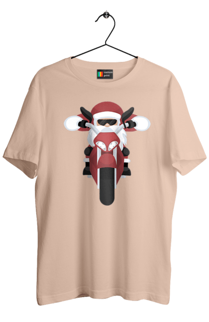 Футболка чоловіча з принтом "Санта на мотоциклі". Мотоцикл, новий рік, різдво, санта. 2070702