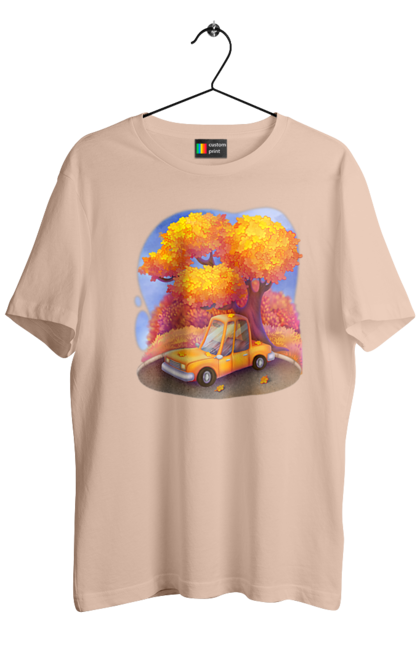 Men`s t-shirt with prints Autumn Car Tree. Autumn, machine, orange, tree, yellow cute illustration. 2070702