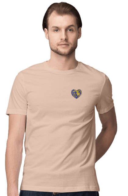 Men`s t-shirt with prints Hearts of the unbreakable. Dark blue, heart, symbolics, ukraine, unbreakable. 2070702
