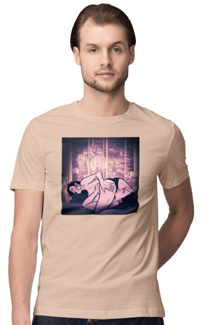 Футболка чоловіча з принтом "Дорослі Ігри На Тлі Міста". Гола, кохання, лизати, трусики. 2070702