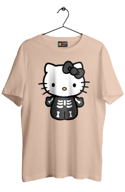 Футболка мужская с принтом Хелло Китти Хэллоуин. Halloween, hello kitty, zombie, бренд, зомби, котенок, персонаж, скелет, хелло китти, хэллоуин. 2070702