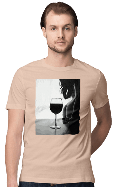 Футболка чоловіча з принтом "Келих вина". Вино у келиху, грація, знову п`ятниця, очікування, тіло жінки, форми жіночого тіла. 2070702
