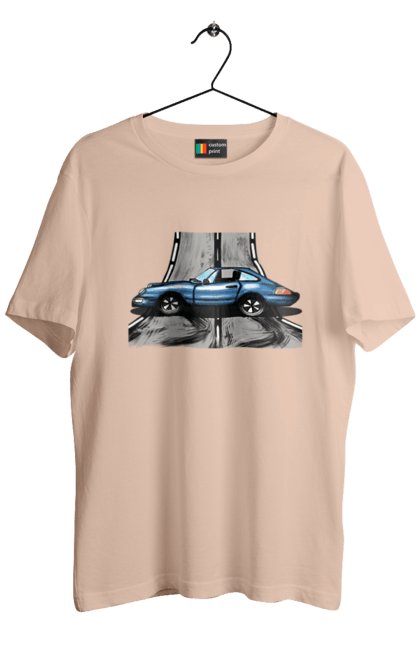 Men`s t-shirt with prints Sports Car On The Road. Blue, car, fast, race, sports. 2070702