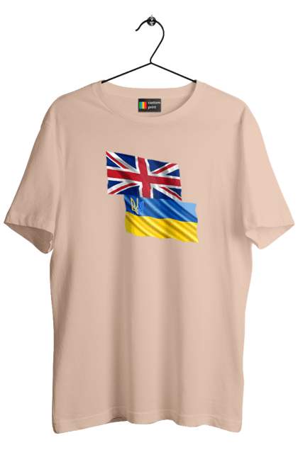 Футболка чоловіча з принтом "Прапор Великої Британії, прапор України, Підтримка України". Британія, велика британія, війна, киев, мир, національні кольори, прапор, прапор британії, прапор великої британії. 2070702